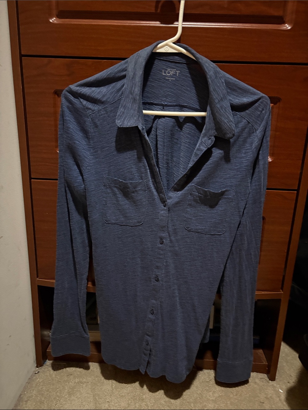 LOFT Women’s Cotton Button-Down Shirt in Navy Blue